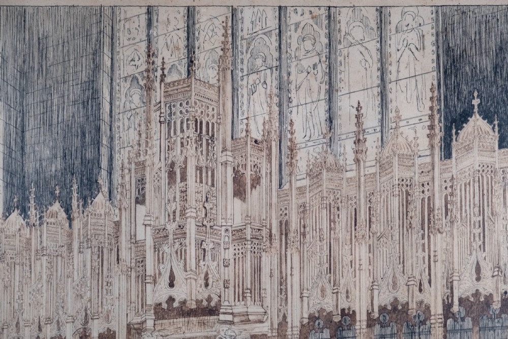 Large Architectural Pen & Ink Drawing Of A Cathedral, Dated 1908 View V