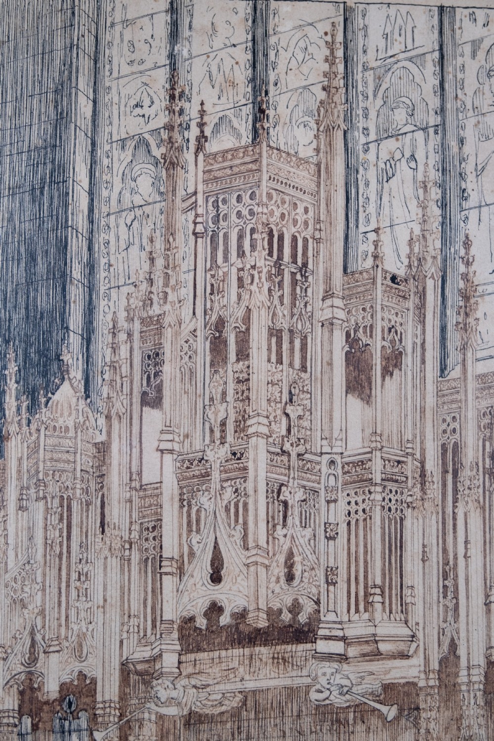 Large Architectural Pen & Ink Drawing Of A Cathedral, Dated 1908 View VI