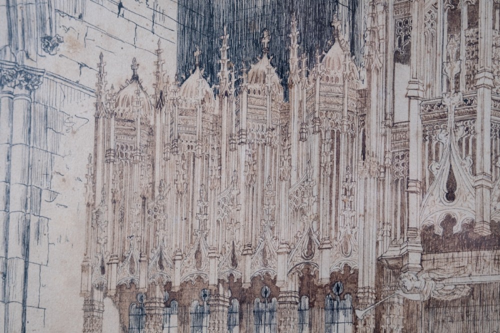 Large Architectural Pen & Ink Drawing Of A Cathedral, Dated 1908 View VIII