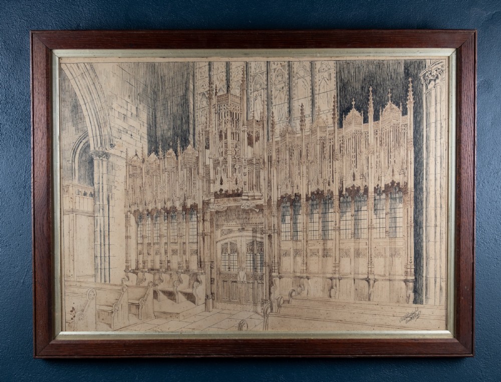 Large Architectural Pen & Ink Drawing Of A Cathedral, Dated 1908 View XII