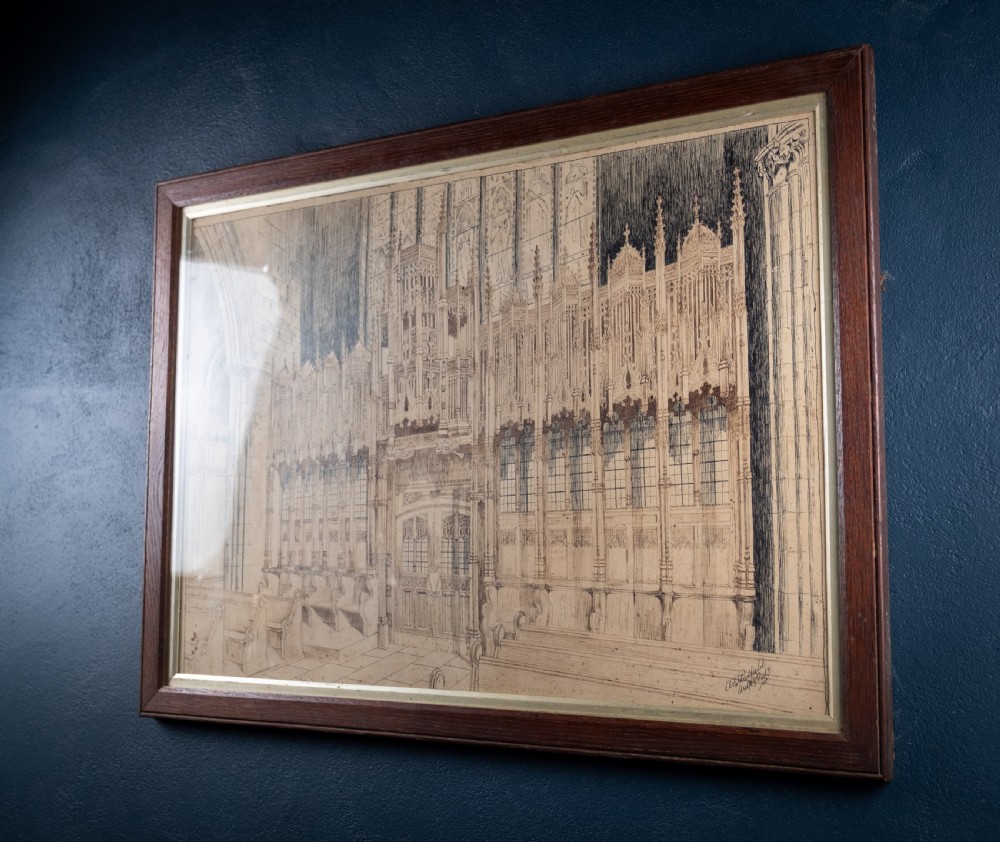 Large Architectural Pen & Ink Drawing Of A Cathedral, Dated 1908 View XIII
