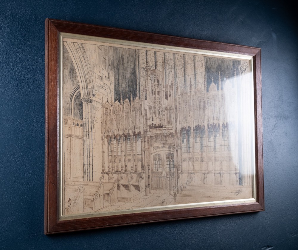 Large Architectural Pen & Ink Drawing Of A Cathedral, Dated 1908 View XIV