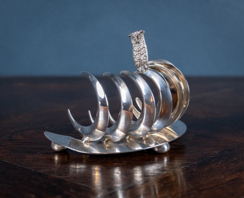 Owl & Moon Silver Plated Toast Rack by Pridham & Sons, Torquay, c.1920 View VI