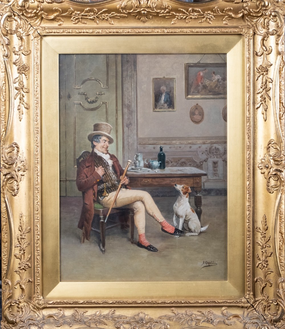 Arturo Orselli (Italian, 19th Century) - A Treat From The Master's Table. Oil On Canvas.