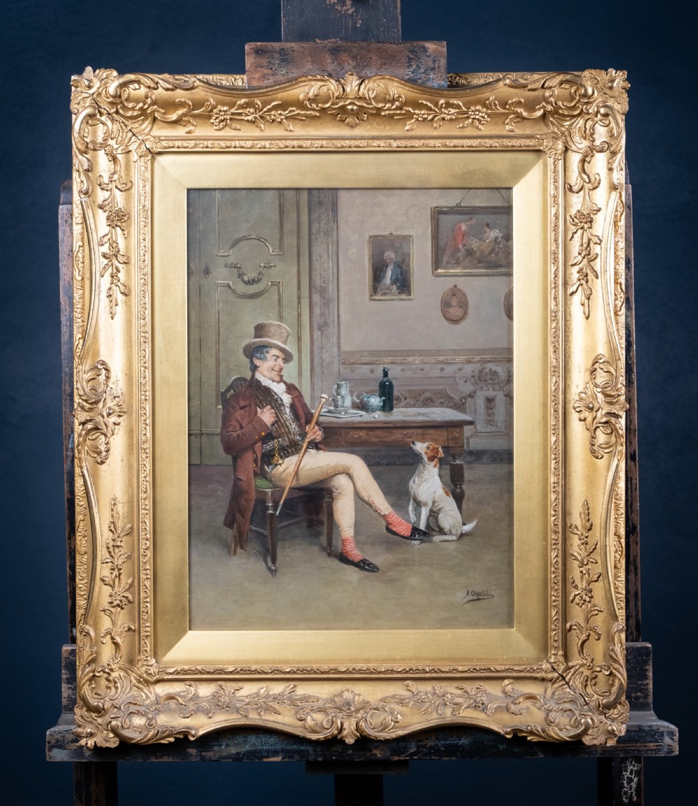 Arturo Orselli (Italian, 19th Century) - A Treat From The Master's Table. Oil On Canvas. View IX