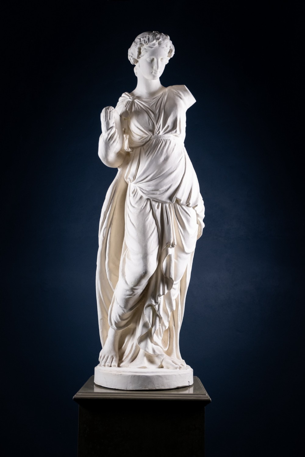 Large Plaster Composition Of A Classical Maiden With Plinth, c.1900