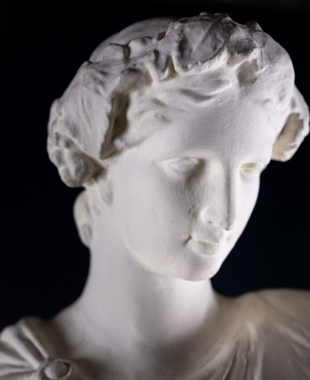Large Plaster Composition Of A Classical Maiden With Plinth, c.1900 View IV