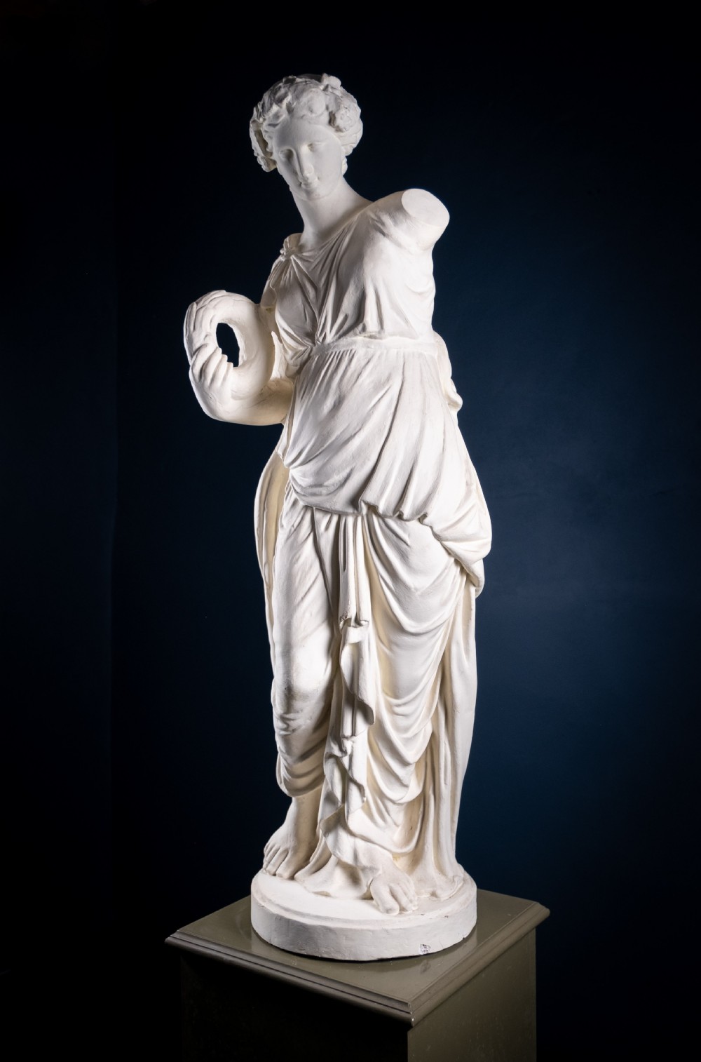 Large Plaster Composition Of A Classical Maiden With Plinth, c.1900 View VII
