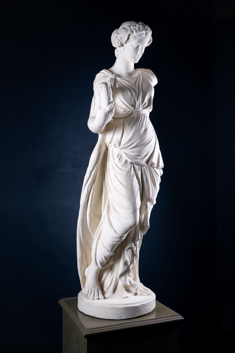 Large Plaster Composition Of A Classical Maiden With Plinth, c.1900 View VIII
