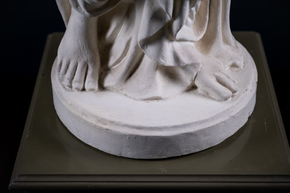 Large Plaster Composition Of A Classical Maiden With Plinth, c.1900 View XIV
