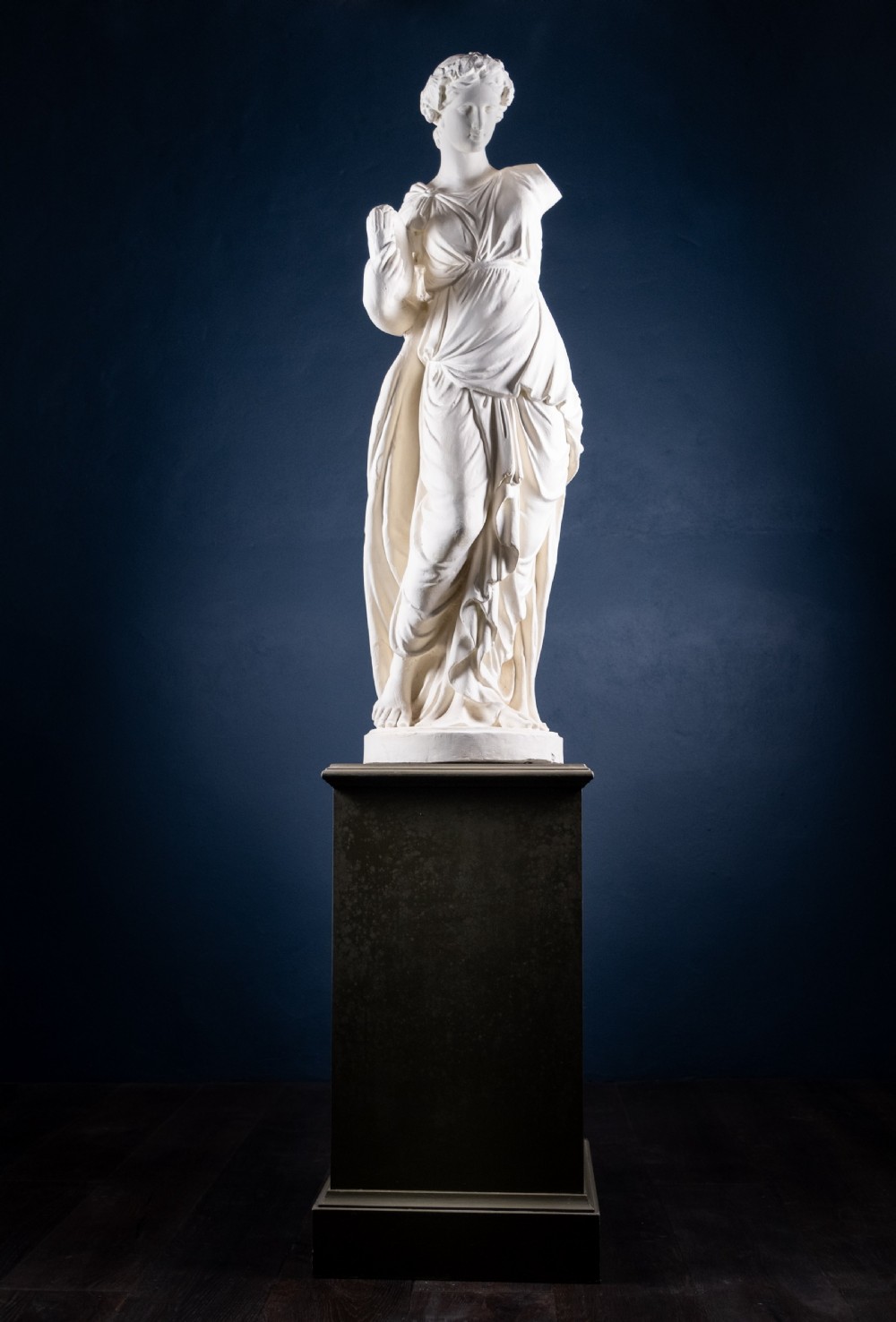 Large Plaster Composition Of A Classical Maiden With Plinth, c.1900 View XV