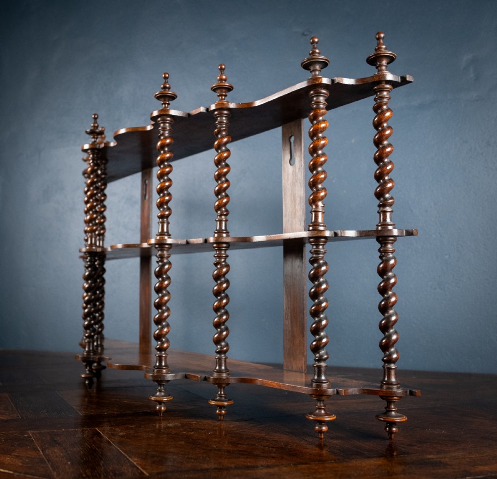 19th Century Walnut Barley Twist Wall Shelf View X