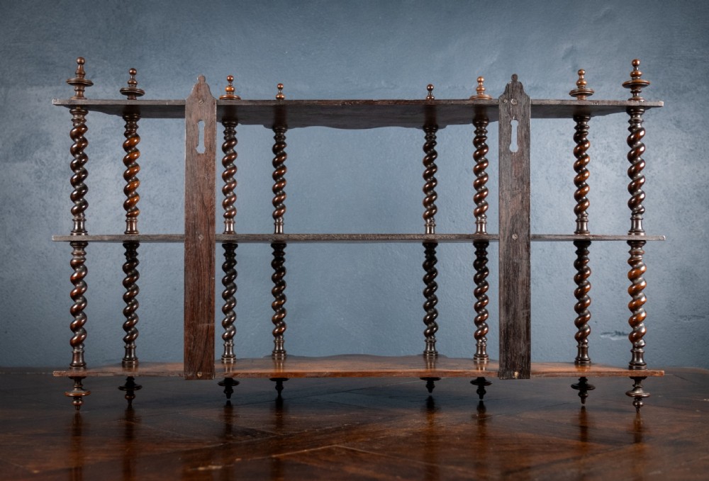 19th Century Walnut Barley Twist Wall Shelf View XVI