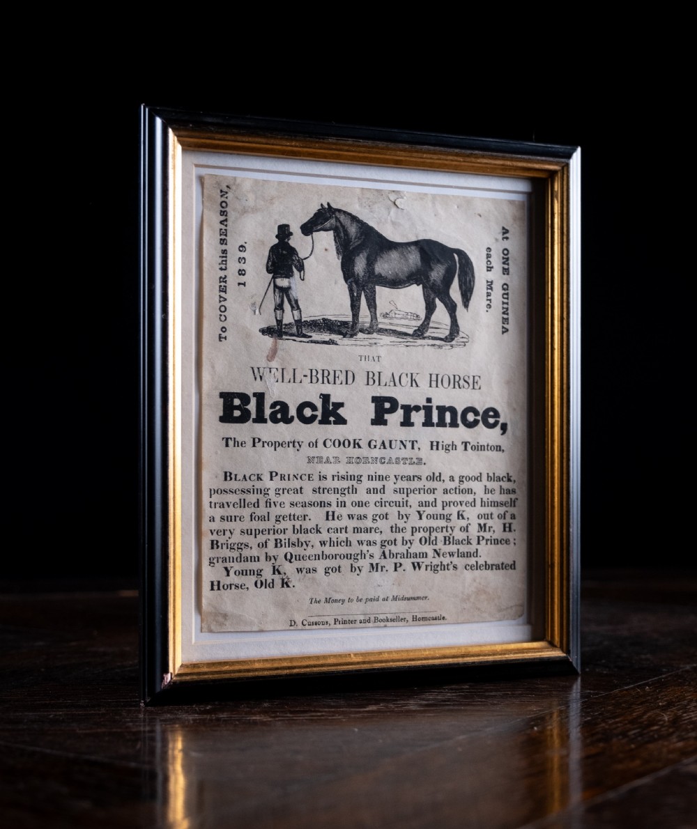 'Black Prince' Horse Advertisement, dated 1839 (Lincolnshire)