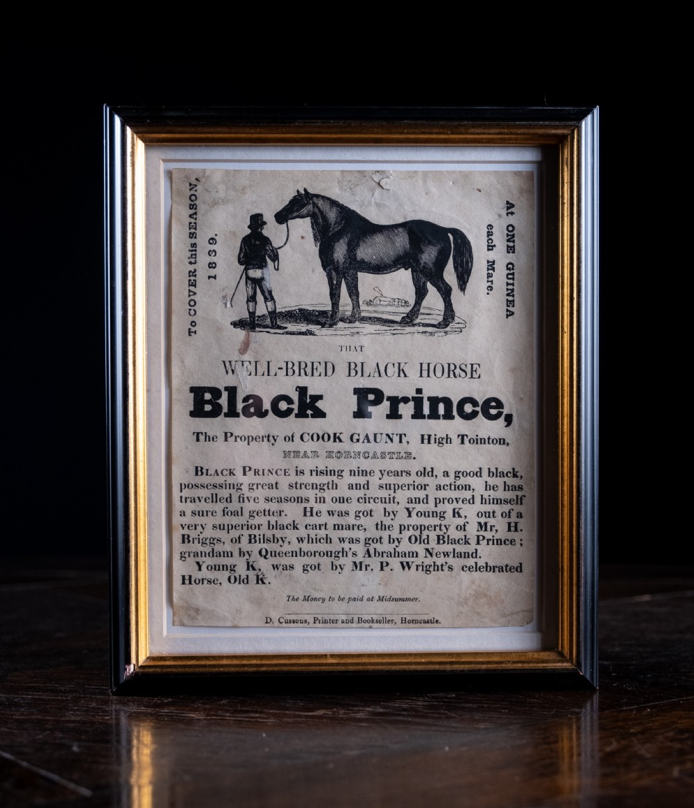 'Black Prince' Horse Advertisement, dated 1839 (Lincolnshire) View II