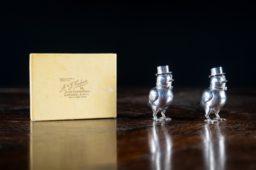 Pair Of Novelty Silver Chick Pepperettes, c.1920 View VI