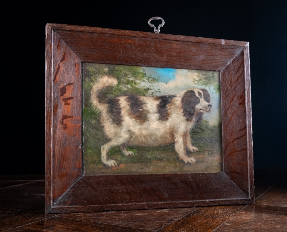 Folk Art Portrait Of A Spaniel. Oil On Board. View II