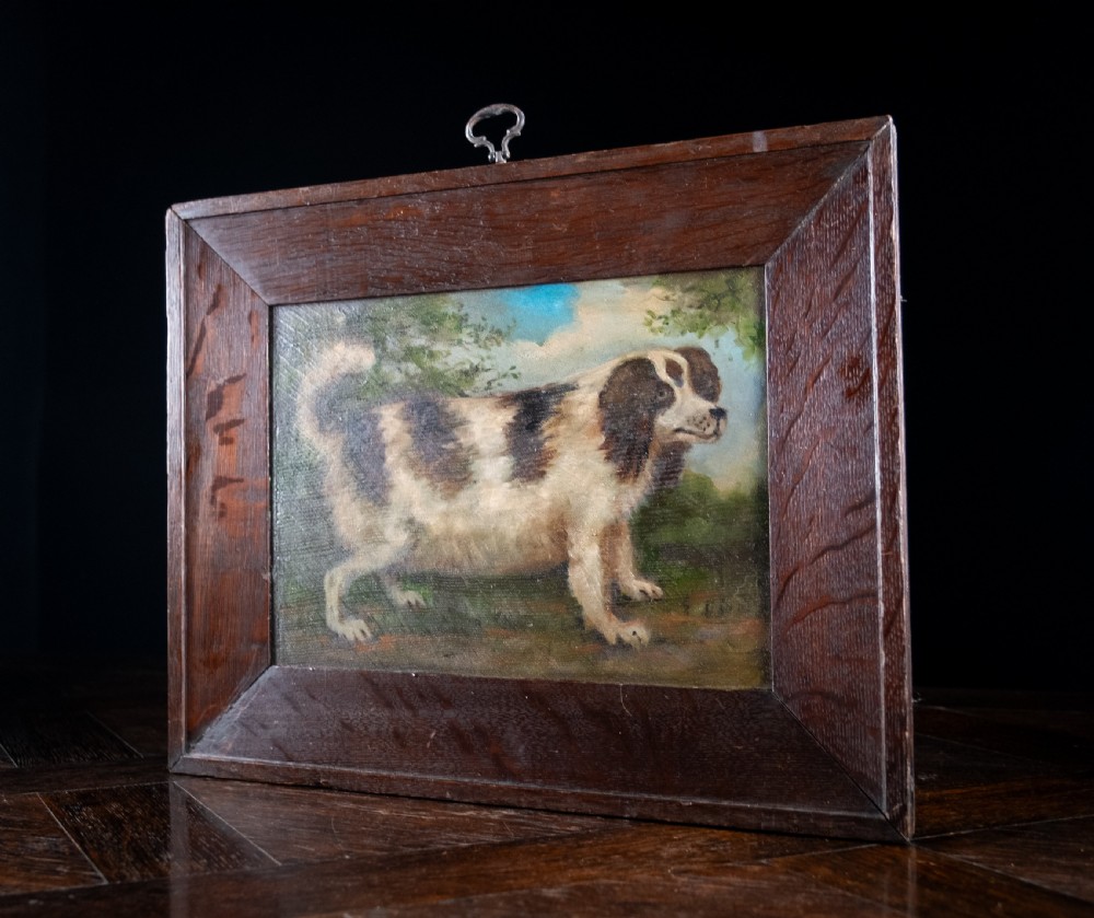 Folk Art Portrait Of A Spaniel. Oil On Board. View III