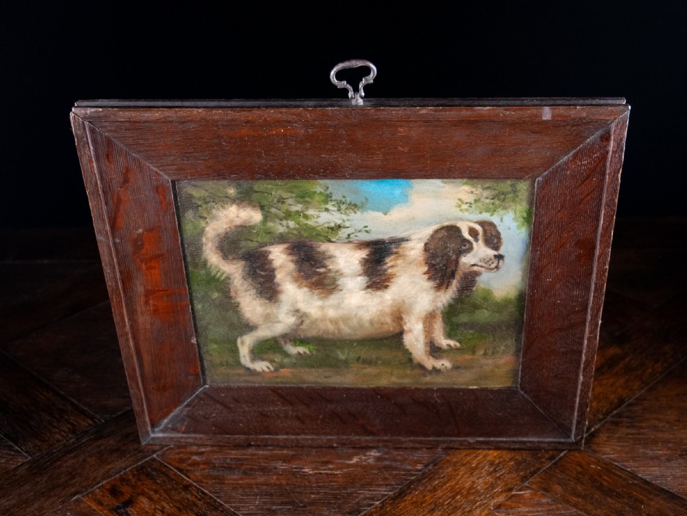 Folk Art Portrait Of A Spaniel. Oil On Board. View IV