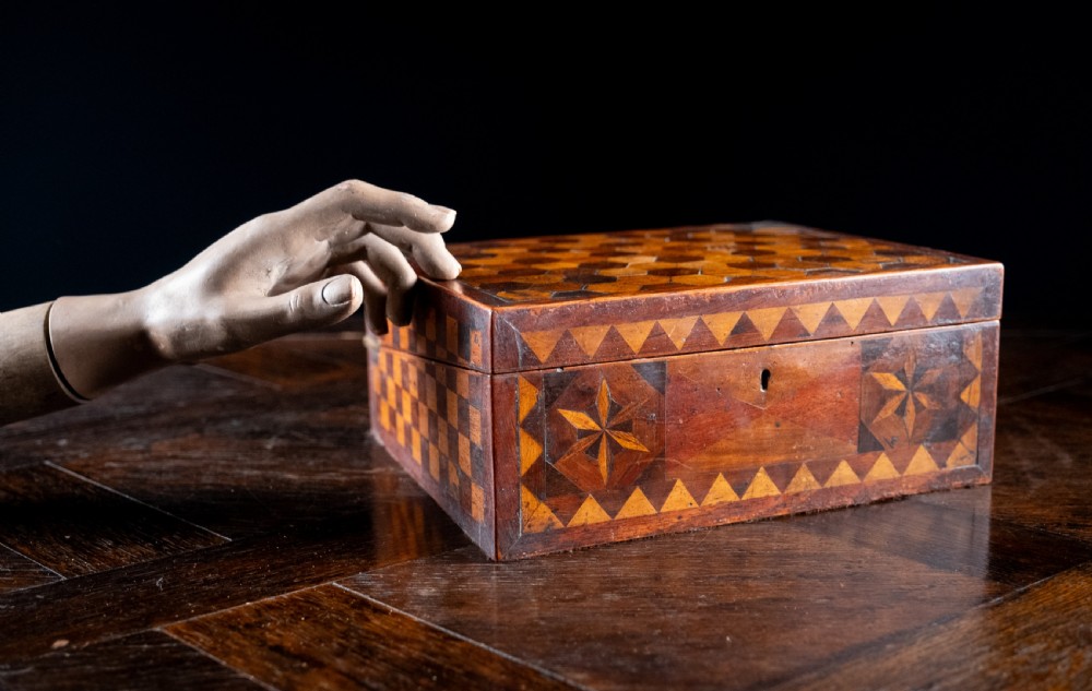 19th Century Primitive Parquetry Writing Slope View XV