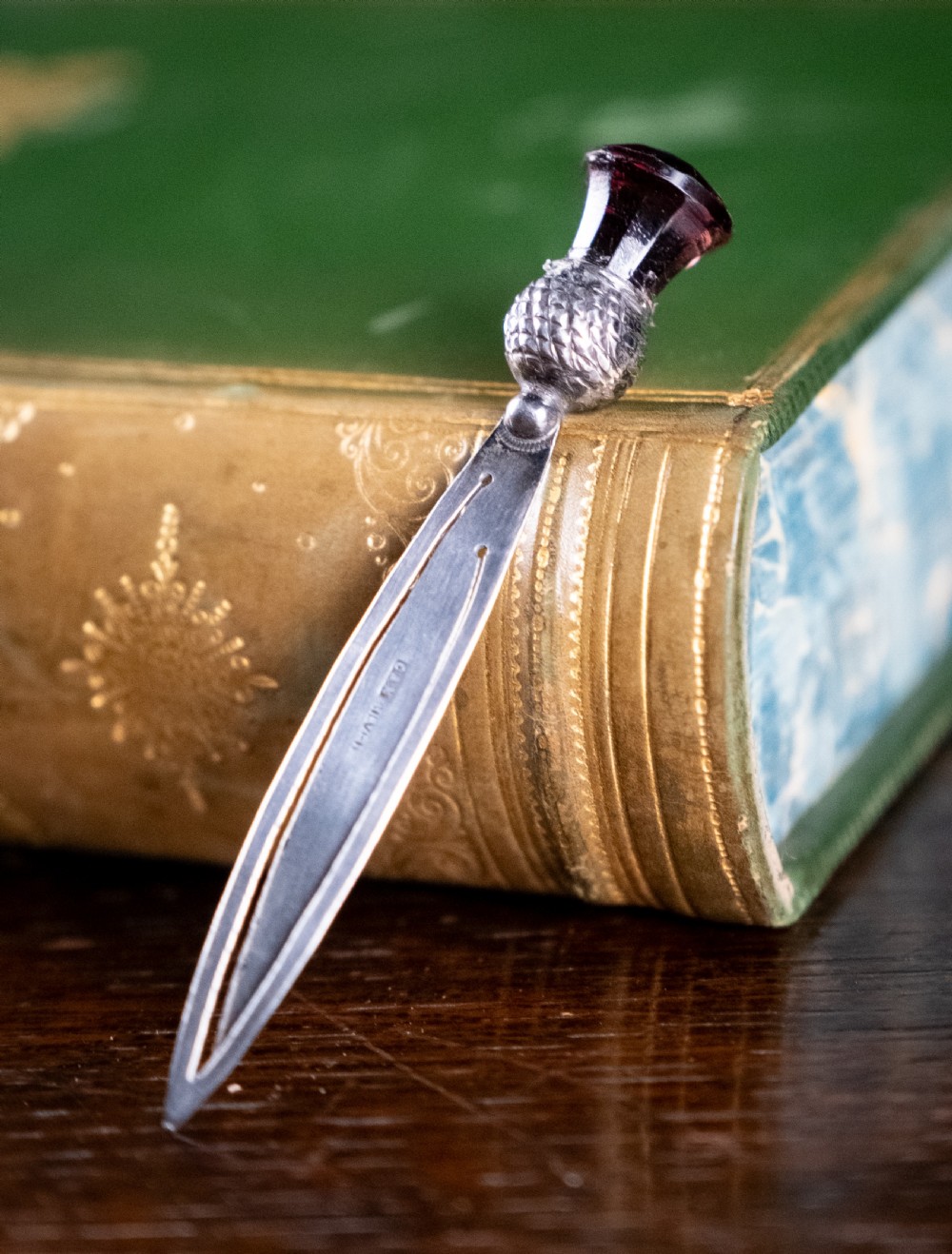 Silver & Amethyst Paste Stone Thistle Bookmark by Crisford & Norris, c.1910