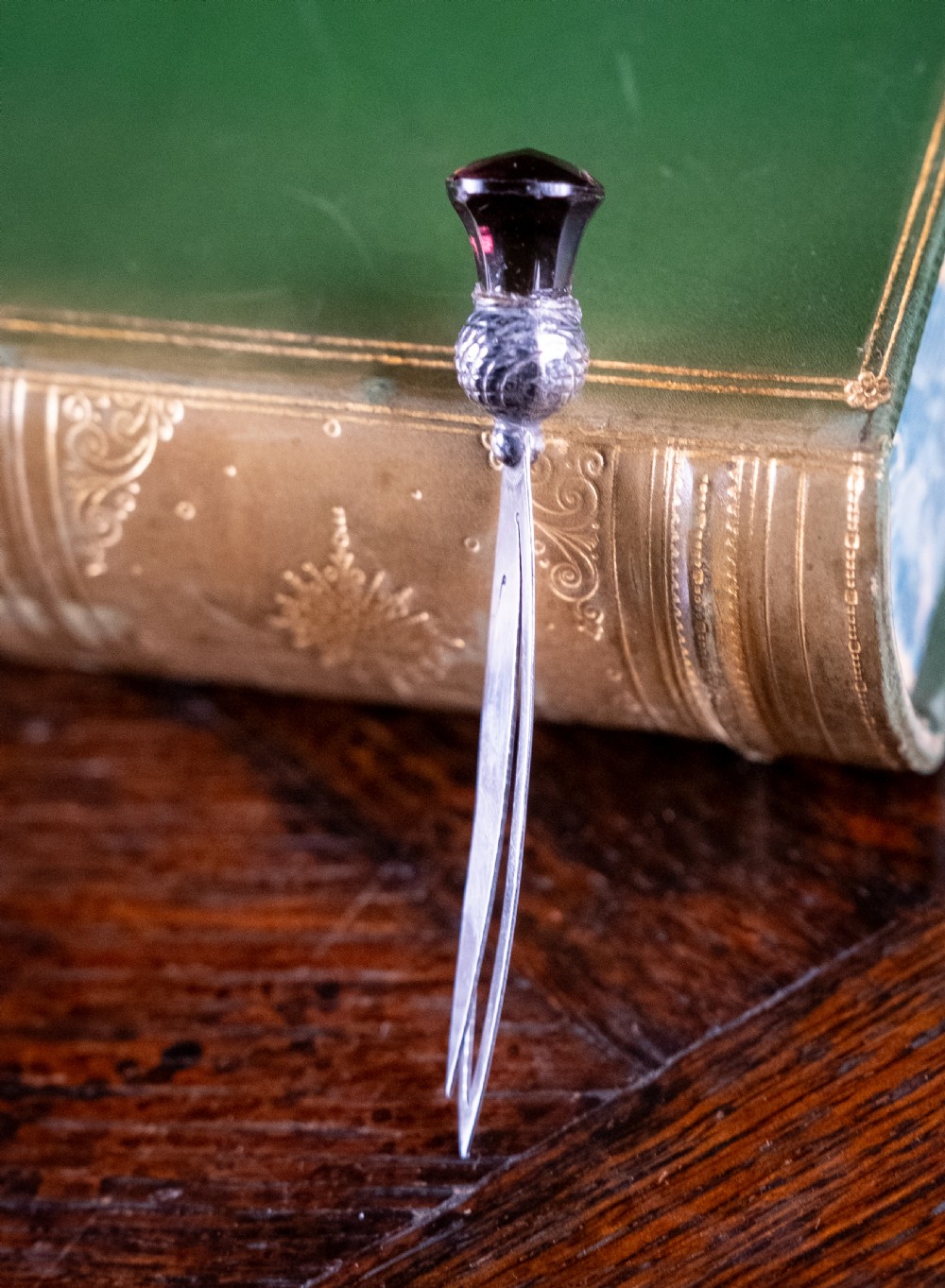Silver & Amethyst Paste Stone Thistle Bookmark by Crisford & Norris, c.1910 View V