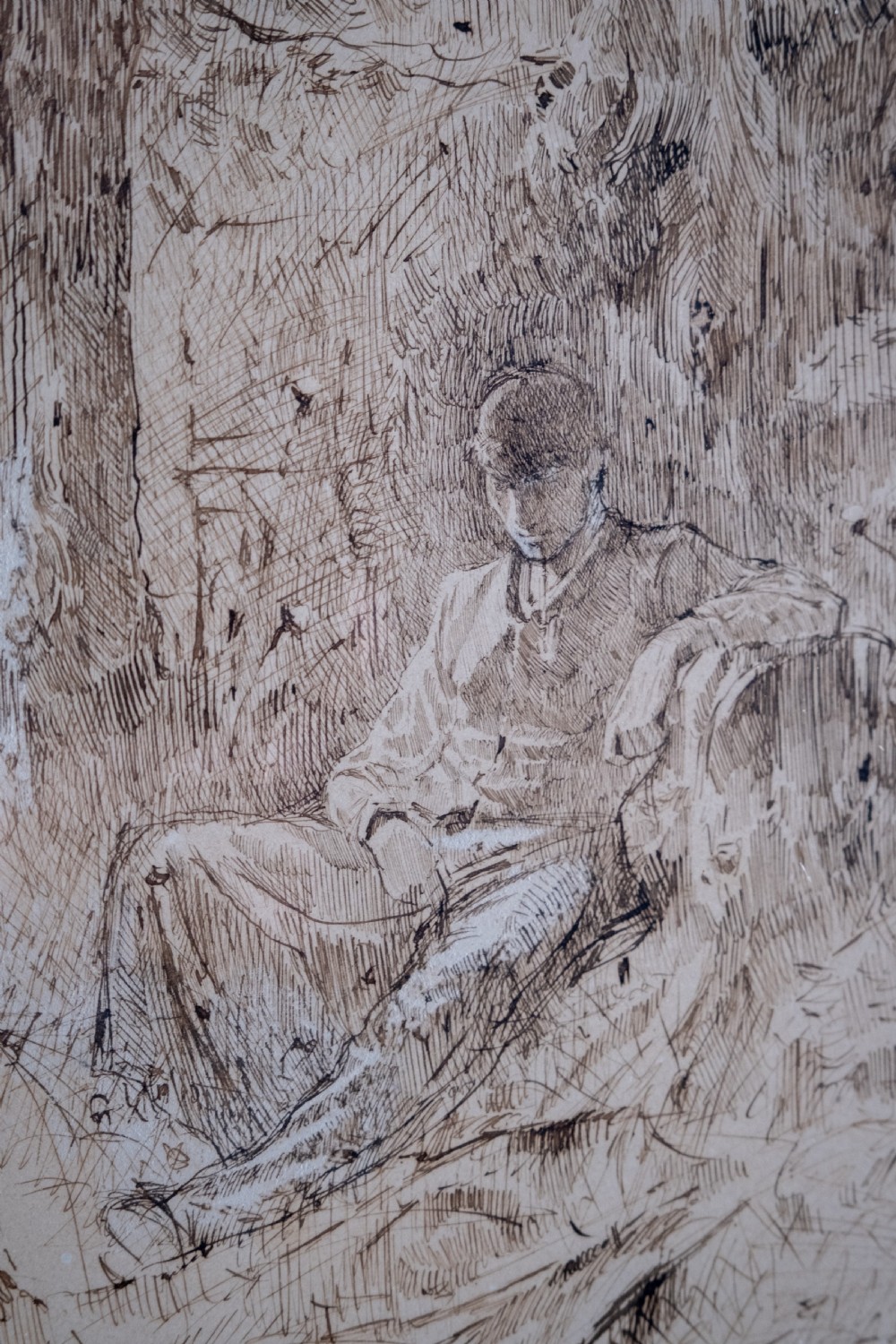 Pen, Ink & Watercolour - Man Resting Amongst Trees View III