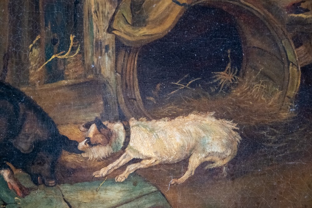 'The Dog & Hog' 19th Century Oil On Canvas. Naive School. View IV