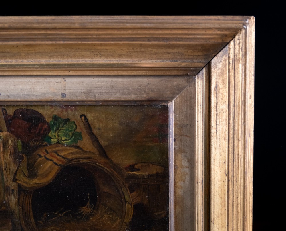 'The Dog & Hog' 19th Century Oil On Canvas. Naive School. View X