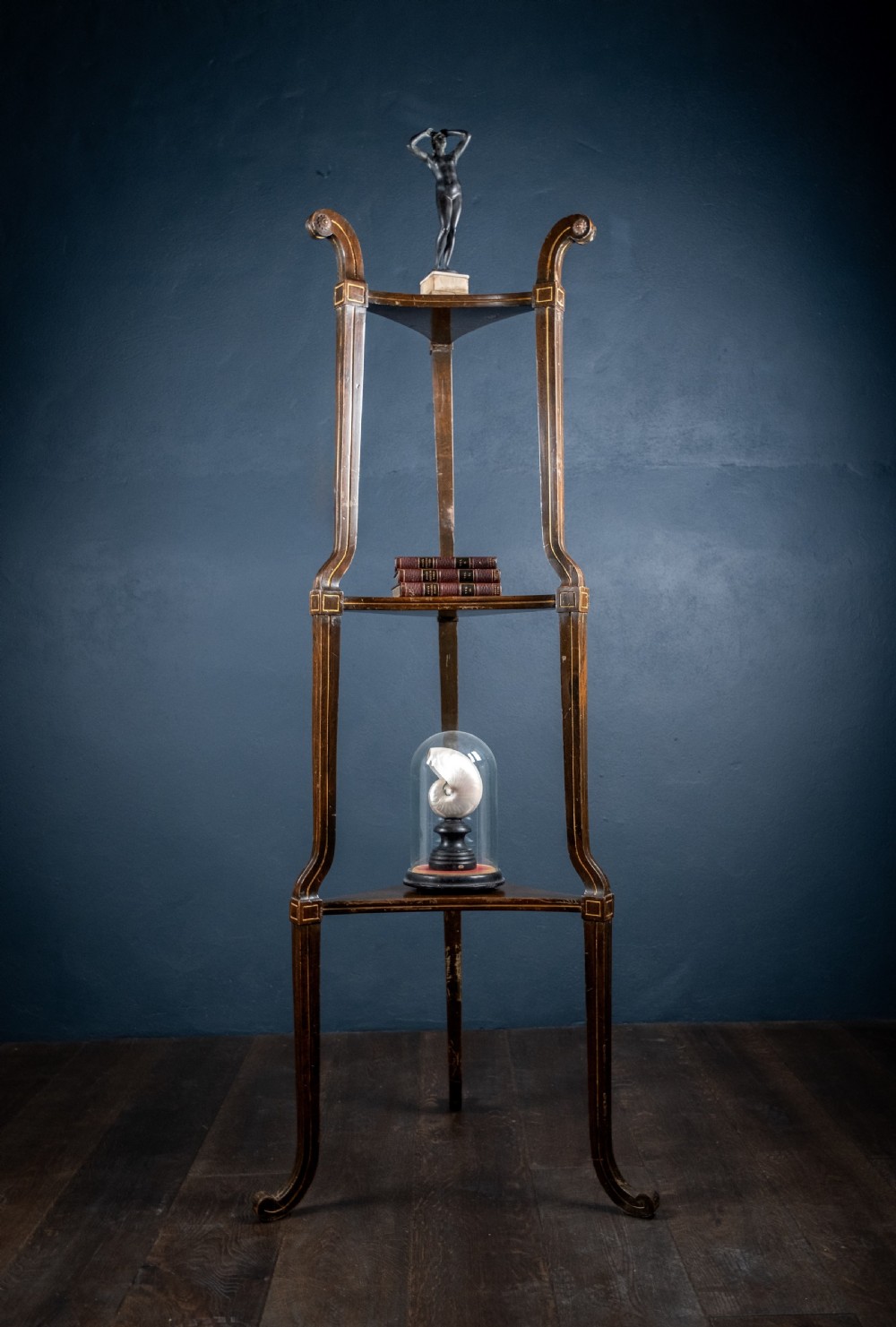 Regency Ebonised and Parcel Gilt Tri-Form Etagere View II