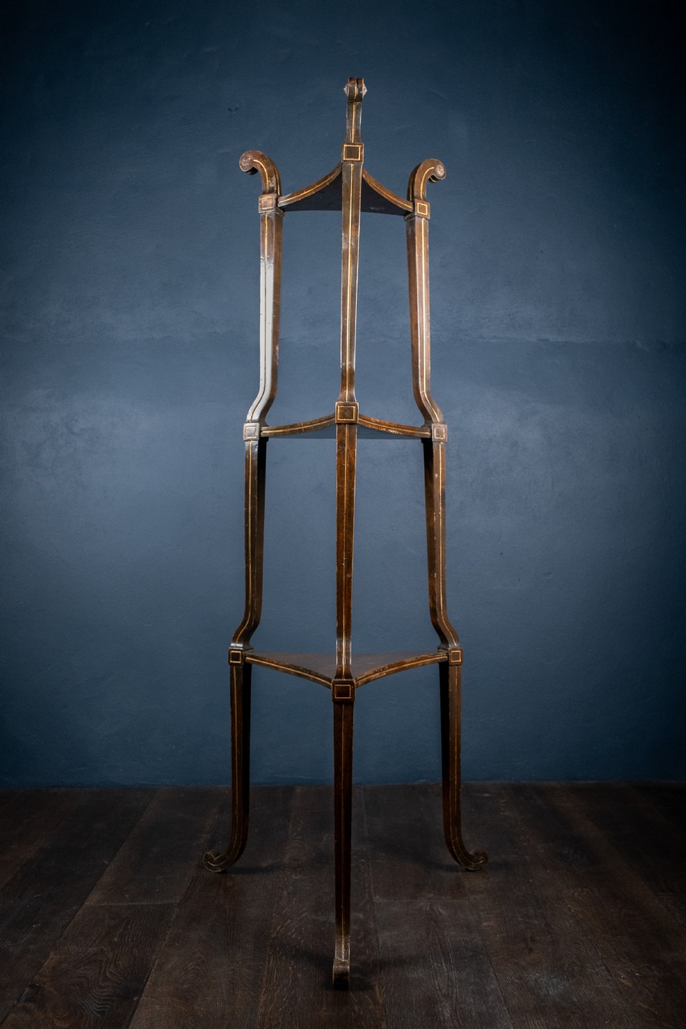 Regency Ebonised and Parcel Gilt Tri-Form Etagere View III