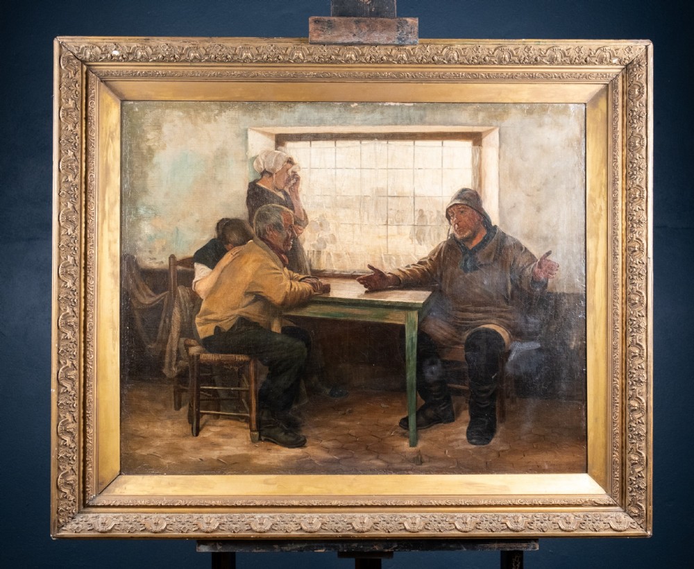 George Beaumont (fl.1891) - 'Bad News'. Newlyn School. Oil on Canvas. View XIV