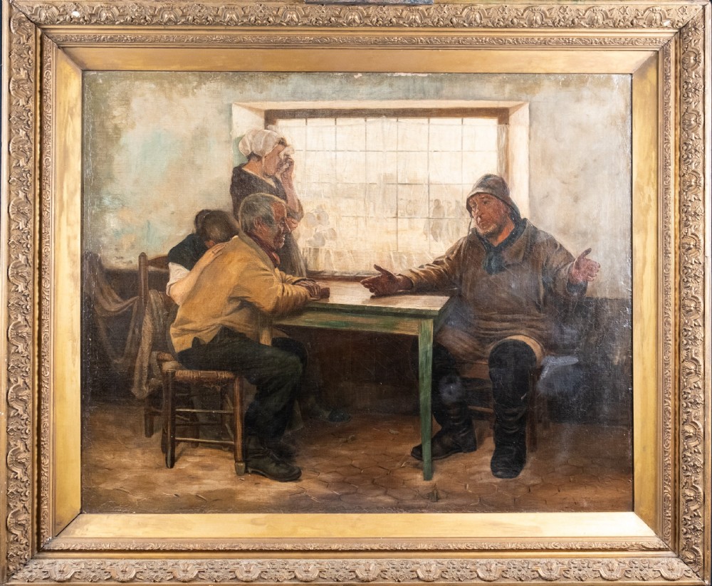 George Beaumont (fl.1891) - 'Bad News'. Newlyn School. Oil on Canvas.