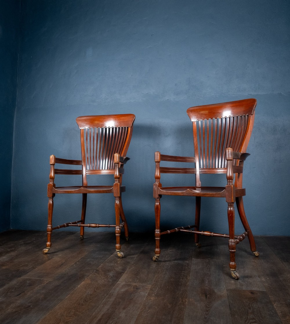 Pair of Mahogany Arm Chairs In Manner Of E. W. Godwin (1833-64) View III