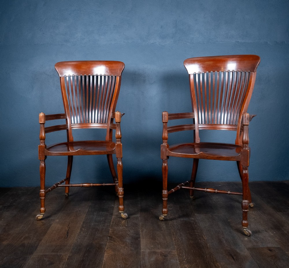 Pair of Mahogany Arm Chairs In Manner Of E. W. Godwin (1833-64) View II