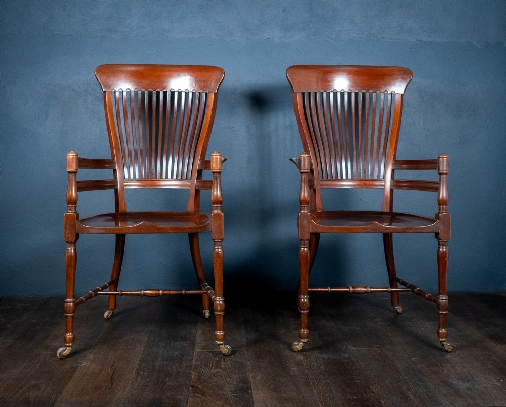 Pair of Mahogany Arm Chairs In Manner Of E. W. Godwin (1833-64) View V