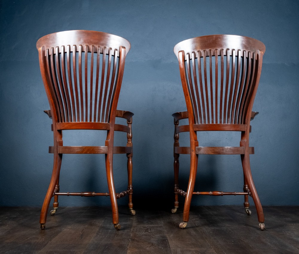 Pair of Mahogany Arm Chairs In Manner Of E. W. Godwin (1833-64) View VII