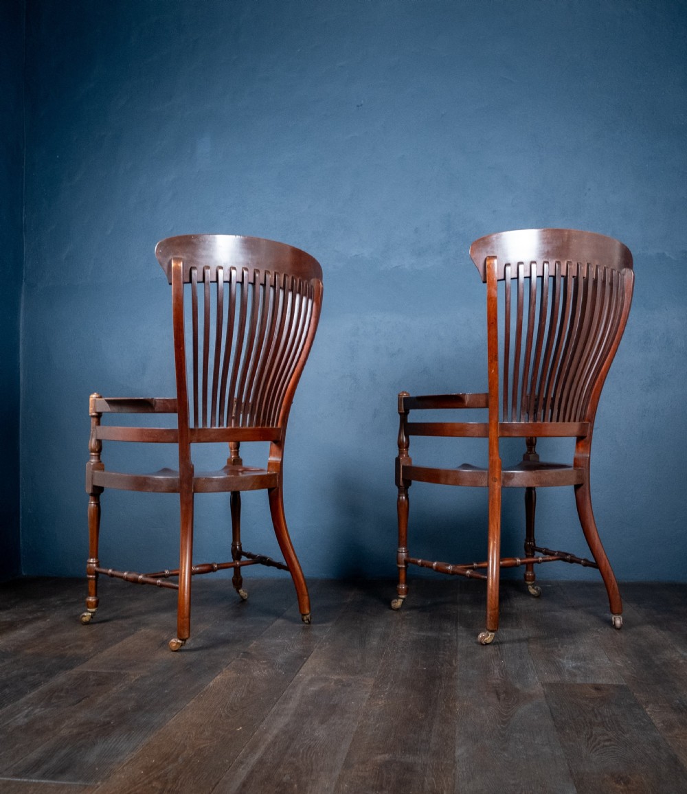 Pair of Mahogany Arm Chairs In Manner Of E. W. Godwin (1833-64) View VIII