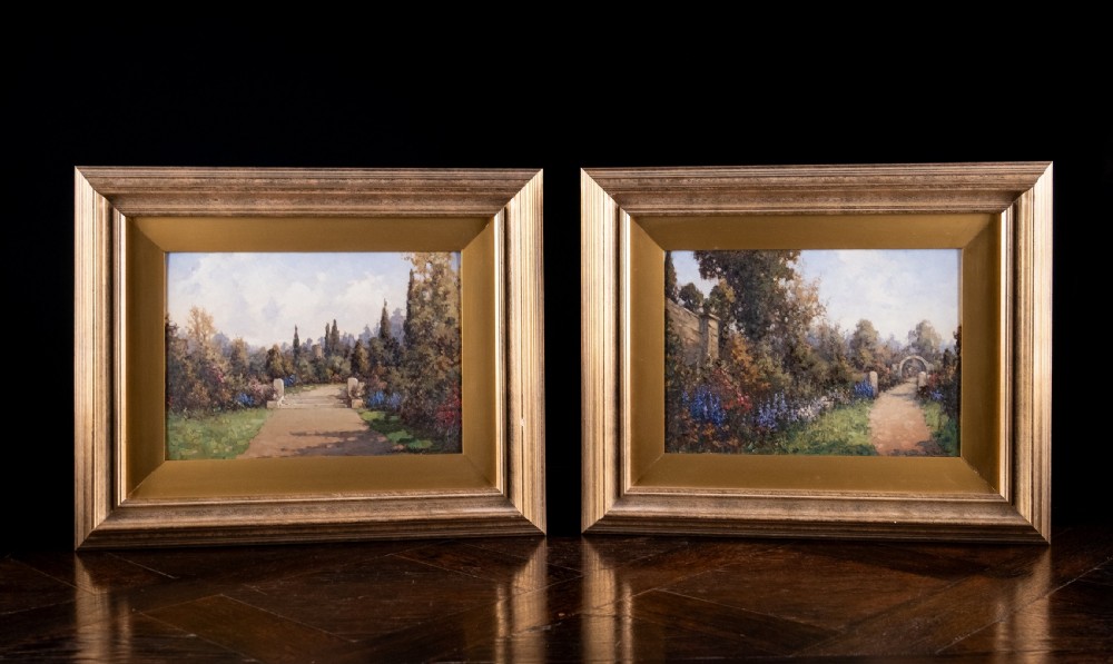 James Jerome Miller (fl.1875-1900) - Pair Of Country Gardens. Oil Paintings.