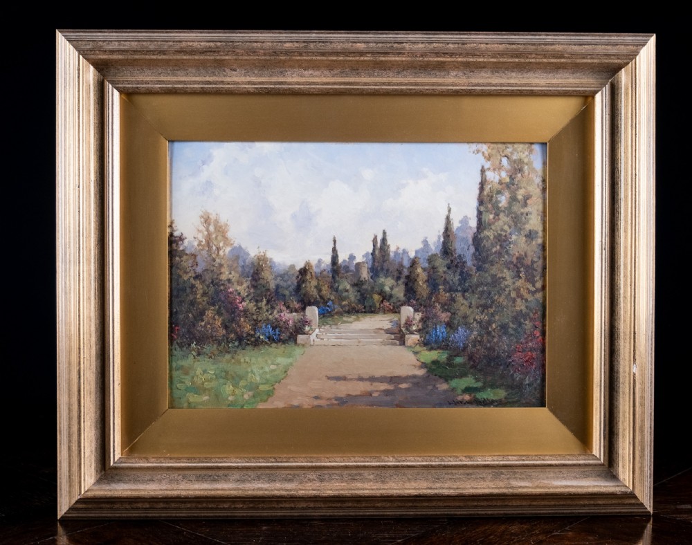 James Jerome Miller (fl.1875-1900) - Pair Of Country Gardens. Oil Paintings. View II