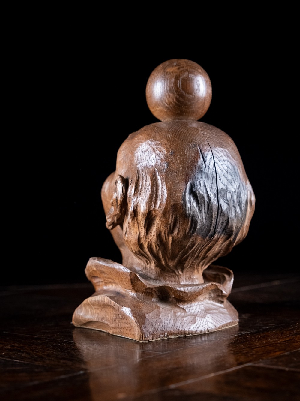 19th Century Carved Oak Balancing Ball Newel Post Finial View IV