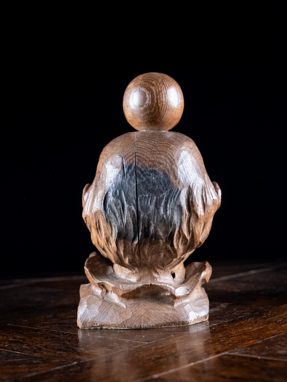 19th Century Carved Oak Balancing Ball Newel Post Finial View V