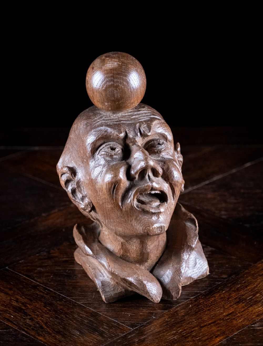 19th Century Carved Oak Balancing Ball Newel Post Finial View VII