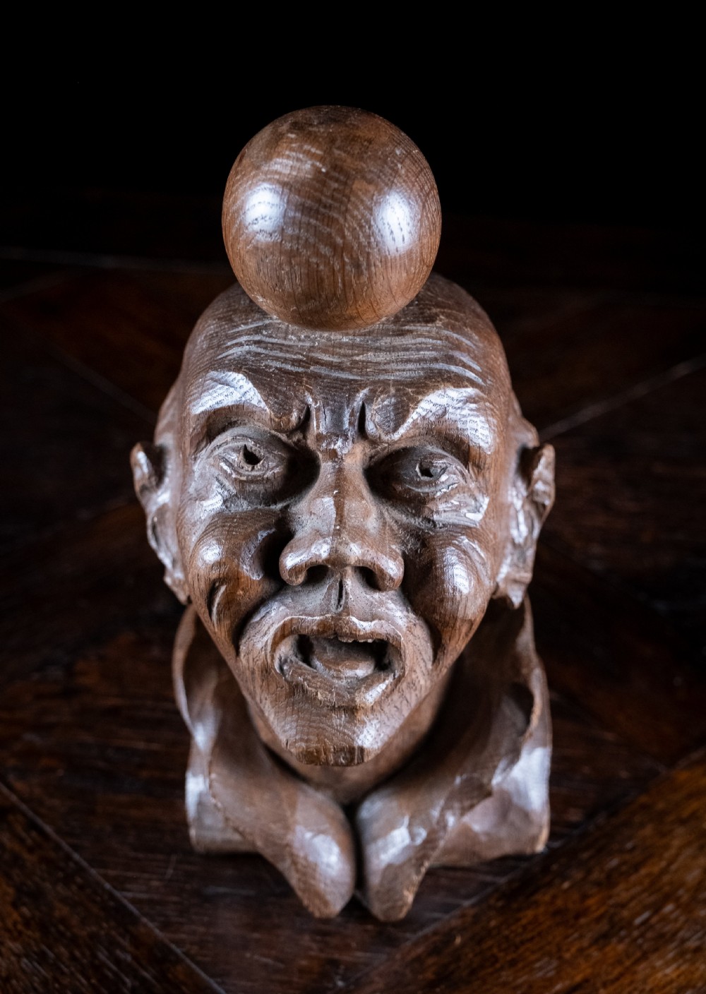 19th Century Carved Oak Balancing Ball Newel Post Finial View VIII