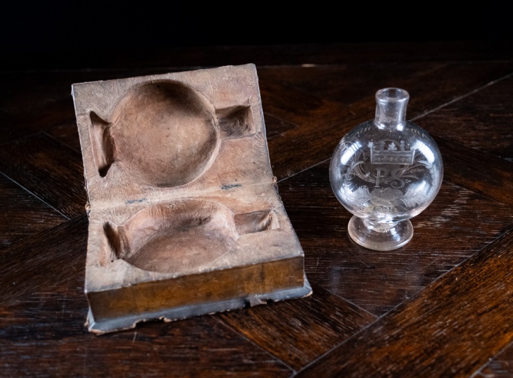 18th Century Engraved Flask Secret Storage Book View II