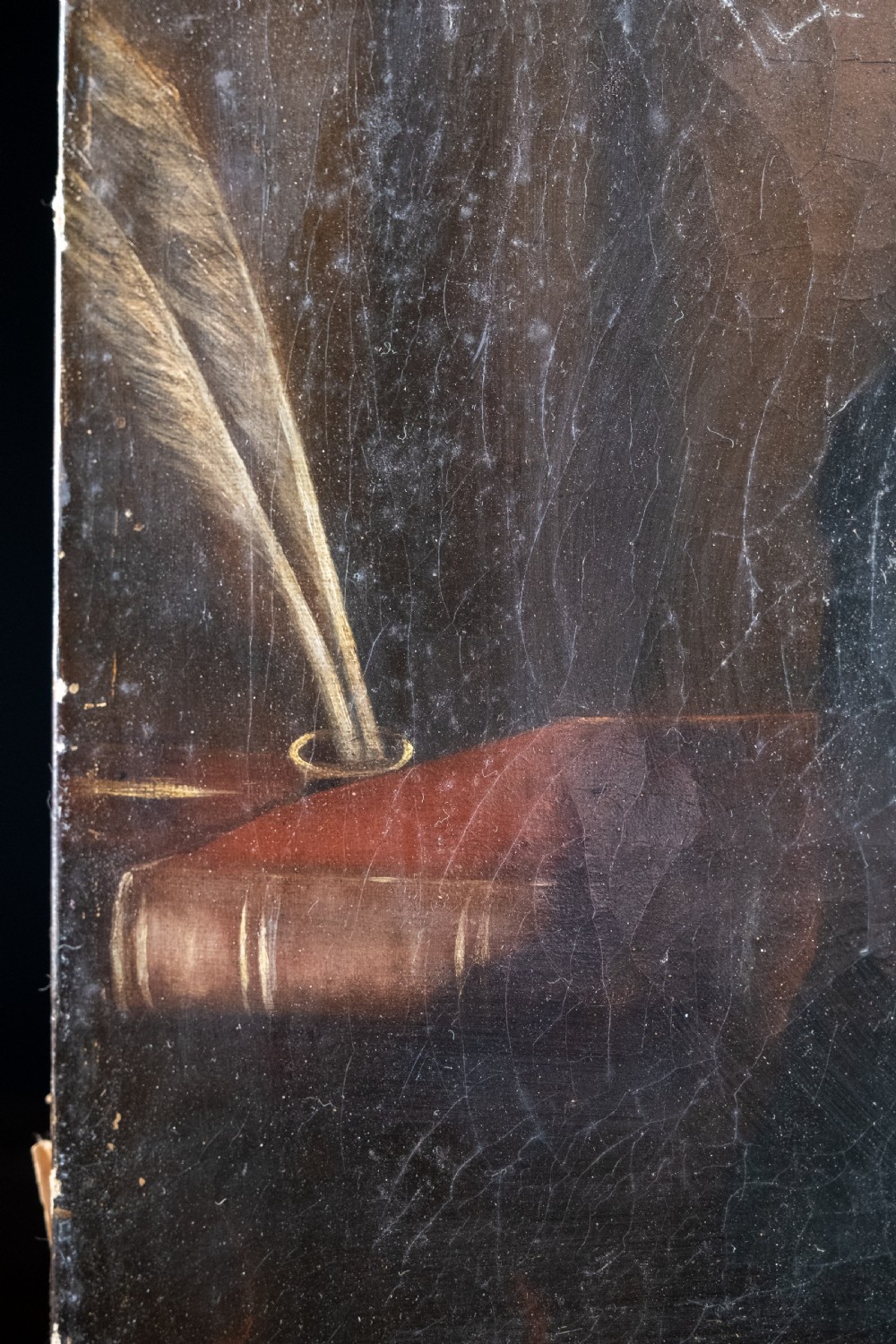 19th Century Portrait Of Young Man By Desk. Naive School. Oil On Canvas.  View V