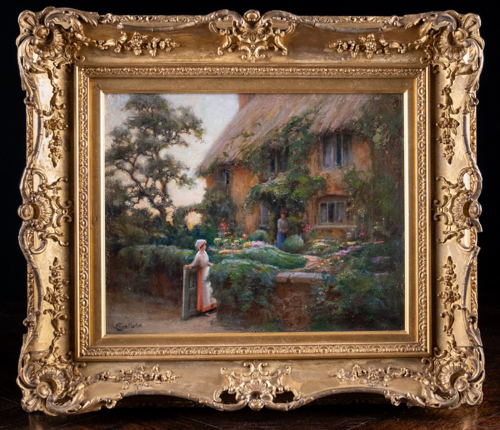 Charles William Norton (c.1870- 1946) - Thatched Cottage At Twilight. Oil On Canvas. 