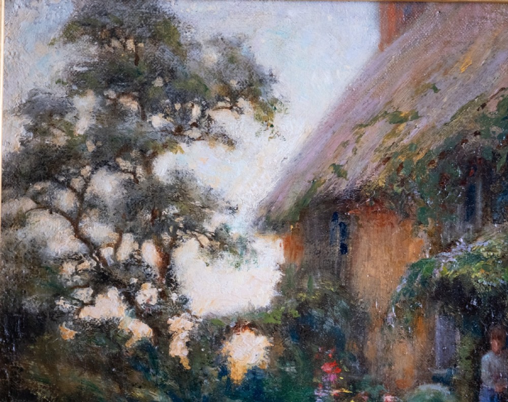 Charles William Norton (c.1870- 1946) - Thatched Cottage At Twilight. Oil On Canvas.  View IV