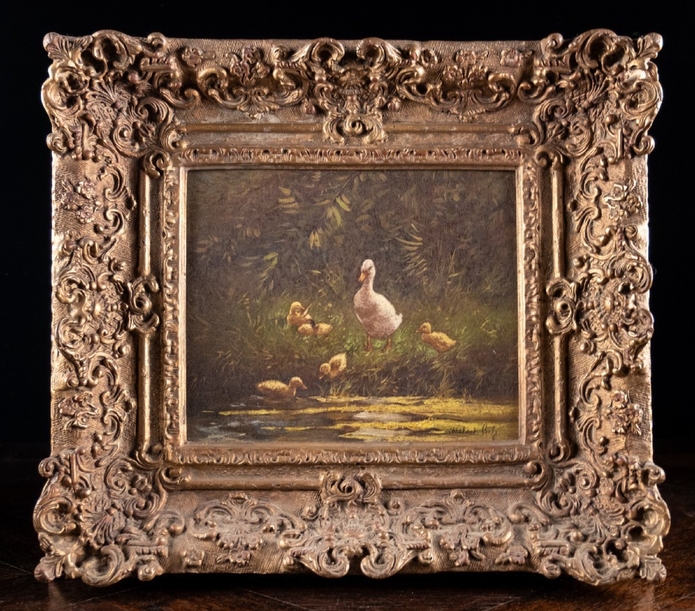 Constant David Ludovic Artz (1870-1951) - Ducks By A Pond. Oil On Board.