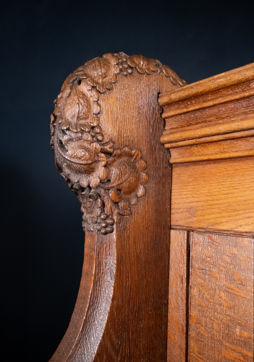 19th Century Golden Oak Foliate Church Pew / Settle View IV